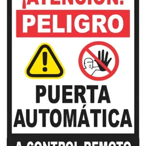 Señalización Aviso Metálico Puerta Automática 29×20 Cms Blanco