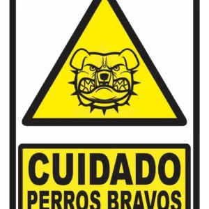 Señalización Aviso Cuidado Perros Bravos 20×15 Cms