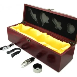 Cofre Bar Kit De Vino En Madera Descorchador 4 Accesorios Vinotinto