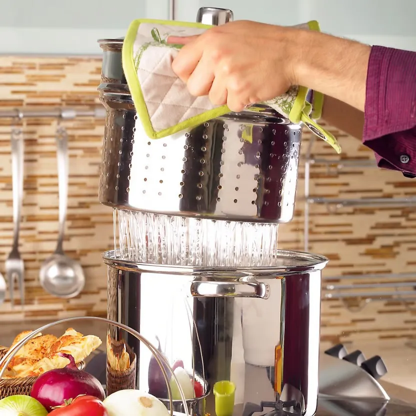 Olla Vaporera Pastera 8 Litros Tapa En Vidrio En Acero Plateado - Image 3