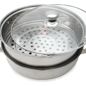 Vaporiera Behome Acero Inoxidable Tapa Vidrio Doble Función 28cm