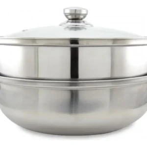 Olla Vaporera Acero Inoxidable Tapa Vidrio X 3 Unidades Plateado