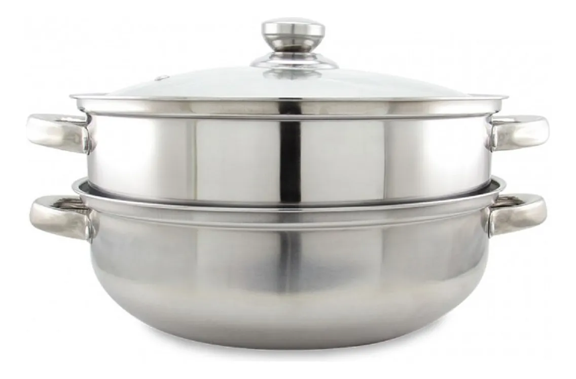 Olla Vaporera Acero Inoxidable Tapa Vidrio X 3 Unidades Plateado - Image 2
