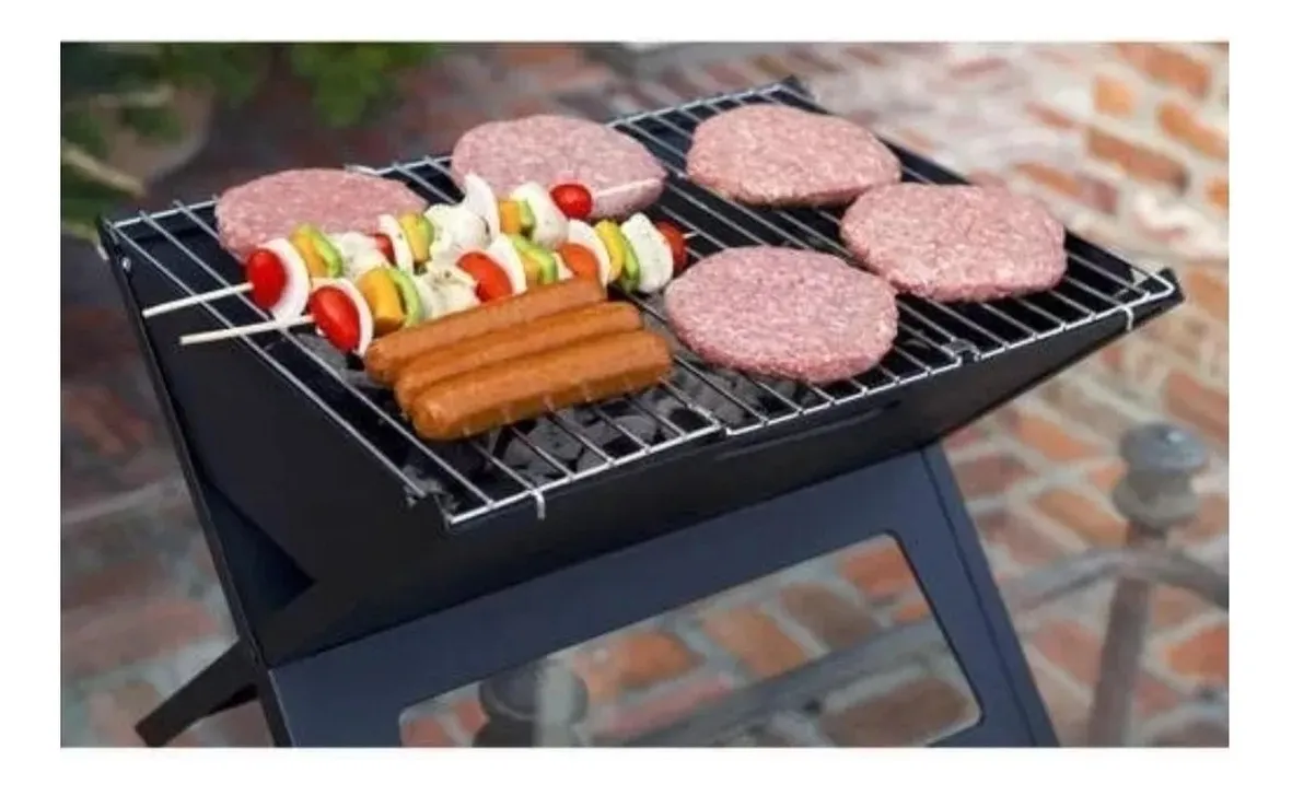 Parrilla Asador Plegable Portátil Bbq Camping Metal Negro Negro