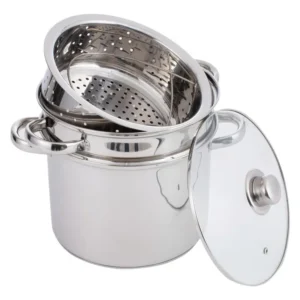 Olla Vaporera Pastera 8 Litros Tapa En Vidrio En Acero Plateado
