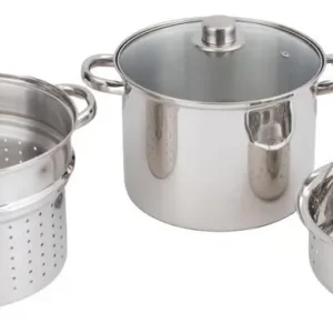 Olla Vaporera Pastera 8 Litros Tapa En Vidrio En Acero Plateado