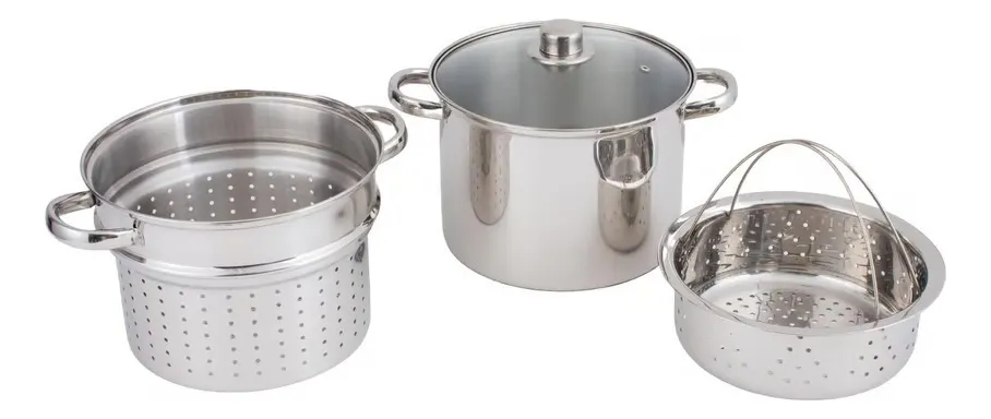 Olla Vaporera Pastera 8 Litros Tapa En Vidrio En Acero Plateado - Image 2